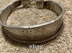 Bracelet de conteur Navajo amérindien en argent sterling 925 rare de 1945 de 54g
