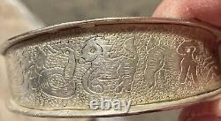 Bracelet de conteur Navajo amérindien en argent sterling 925 rare de 1945 de 54g
