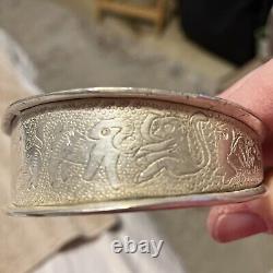 Bracelet de conteur Navajo amérindien en argent sterling 925 rare de 1945 de 54g