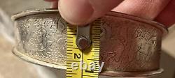 Bracelet de conteur Navajo amérindien en argent sterling 925 rare de 1945 de 54g