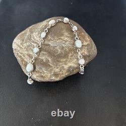 Bracelet de lien en argent sterling et opale blanche amérindienne Navajo 14648