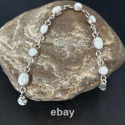 Bracelet de lien en argent sterling et opale blanche amérindienne Navajo 14648