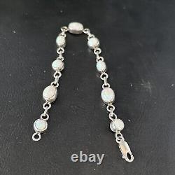 Bracelet de lien en argent sterling et opale blanche amérindienne Navajo 14648