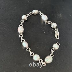 Bracelet de lien en argent sterling et opale blanche amérindienne Navajo 14648