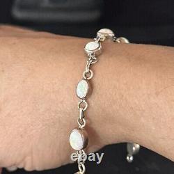 Bracelet de lien en argent sterling et opale blanche amérindienne Navajo 14648