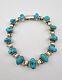 Bracelet De Maillons Ovales En Argent Sterling Navajo Vintage Avec Turquoise Bleue