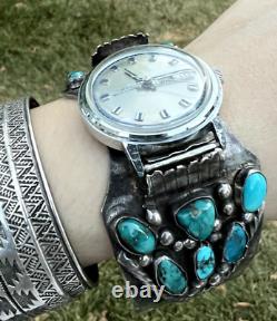 Bracelet de montre manchette en turquoise du sud-ouest vintage pour hommes, en argent sterling, à lire, style Navajo