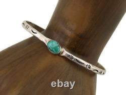 Bracelet de poignet en argent 925 estampé à la main Navajo avec turquoise - Artiste amérindien