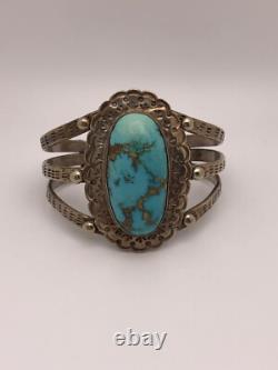 Bracelet de poignet en argent sterling 925 estampé à la main en turquoise navajo vintage 76 grammes