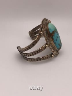 Bracelet de poignet en argent sterling 925 estampé à la main en turquoise navajo vintage 76 grammes
