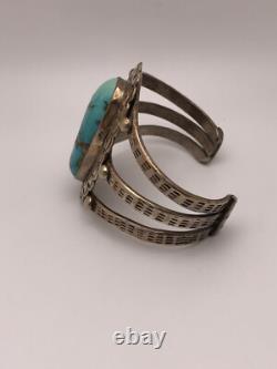 Bracelet de poignet en argent sterling 925 estampé à la main en turquoise navajo vintage 76 grammes