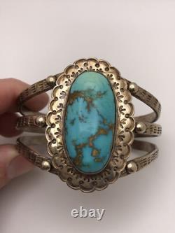 Bracelet de poignet en argent sterling 925 estampé à la main en turquoise navajo vintage 76 grammes