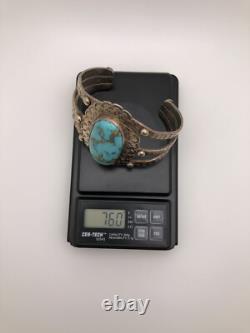 Bracelet de poignet en argent sterling 925 estampé à la main en turquoise navajo vintage 76 grammes