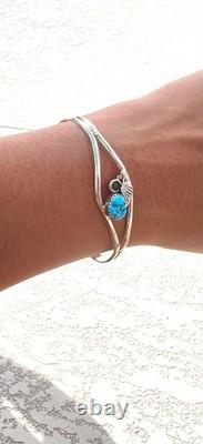 Bracelet de poignet en argent sterling NAVAJO avec turquoise gravée - Amérindien du Sud-Ouest