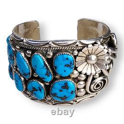 Bracelet de poignet en argent sterling avec turquoise de Stover Paul Navajo Amérindien
