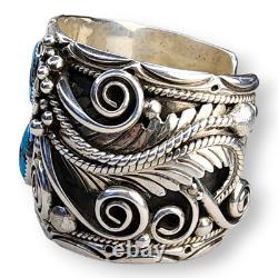 Bracelet de poignet en argent sterling avec turquoise de Stover Paul Navajo Amérindien