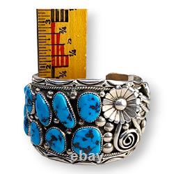 Bracelet de poignet en argent sterling avec turquoise de Stover Paul Navajo Amérindien