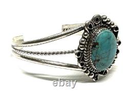 Bracelet de poignet en argent sterling fait main Navajo avec turquoise naturelle amérindienne