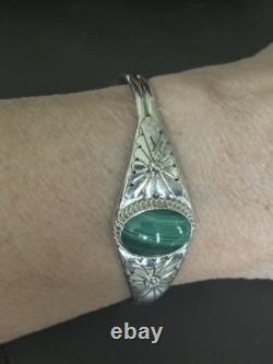 Bracelet de poignet en argent sterling malachite navajo amérindien par Renée Yazzie