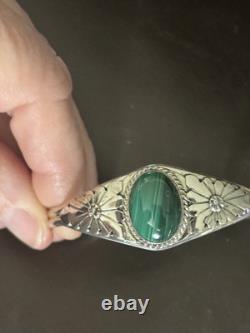 Bracelet de poignet en argent sterling malachite navajo amérindien par Renée Yazzie