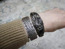 Bracelet de poignet en argent sterling onyx vintage amérindien Navajo taille 6.75