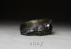 Bracelet de poignet en argent sterling onyx vintage amérindien Navajo taille 6.75