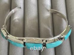 Bracelet de poignet en argent sterling turquoise Navajo amérindien par Calvin Belin