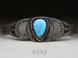 Bracelet de poignet en argent sterling turquoise Navajo amérindien vintage