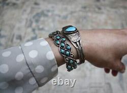 Bracelet de poignet en argent sterling turquoise Navajo amérindien vintage