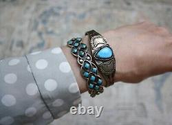 Bracelet de poignet en argent sterling turquoise Navajo amérindien vintage