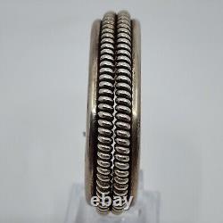 Bracelet de poignet en argent sterling vintage Navajo amérindien à nervures 6.25