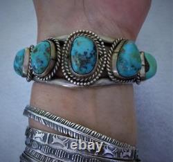 Bracelet de poignet en argent sterling vintage avec turquoise naturelle amérindienne NAVAJO