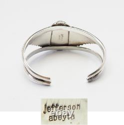 Bracelet de poignet en argent turquoise vintage amérindien Navajo Jefferson Abeyta