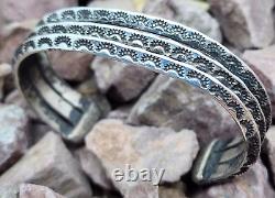 Bracelet de poignet en cuivre estampé à triple rangée Navajo Amérindien - PETIT POIGNET 5