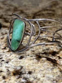 Bracelet de poignet moderne en chrysoprase verte Navajo amérindien, argent sterling 925, signé