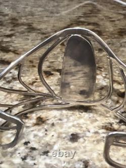 Bracelet de poignet moderne en chrysoprase verte Navajo amérindien, argent sterling 925, signé