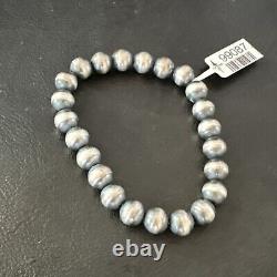 Bracelet élastique en argent sterling 7 avec perles 8mm Navajo amérindiennes 99087