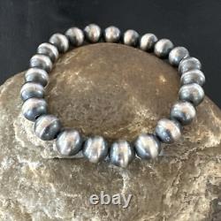 Bracelet élastique en argent sterling 7 avec perles 8mm Navajo amérindiennes 99087