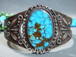 Bracelet en argent de monnaie 42g en turquoise naturelle POLYCHROME NAVAJO de l'époque Fred Harvey USA