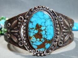 Bracelet en argent de monnaie 42g en turquoise naturelle POLYCHROME NAVAJO de l'époque Fred Harvey USA