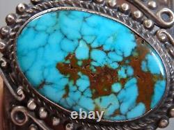 Bracelet en argent de monnaie 42g en turquoise naturelle POLYCHROME NAVAJO de l'époque Fred Harvey USA