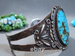 Bracelet en argent de monnaie 42g en turquoise naturelle POLYCHROME NAVAJO de l'époque Fred Harvey USA