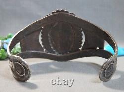 Bracelet en argent de monnaie 42g en turquoise naturelle POLYCHROME NAVAJO de l'époque Fred Harvey USA
