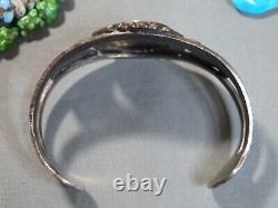Bracelet en argent de monnaie 42g en turquoise naturelle POLYCHROME NAVAJO de l'époque Fred Harvey USA