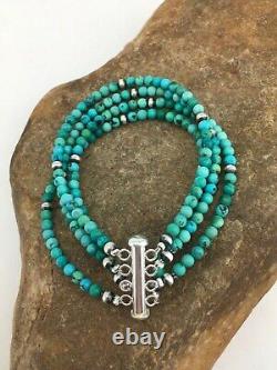 Bracelet en argent sterling Navajo amérindien à 4 brins avec turquoise bleue 1087