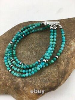 Bracelet en argent sterling Navajo amérindien à 4 brins avec turquoise bleue 1087
