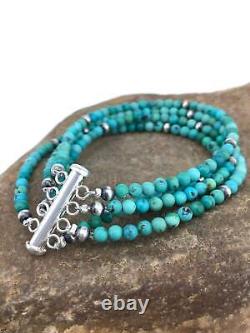 Bracelet en argent sterling Navajo amérindien à 4 brins avec turquoise bleue 1087
