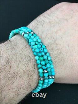 Bracelet en argent sterling Navajo amérindien à 4 brins avec turquoise bleue 1087