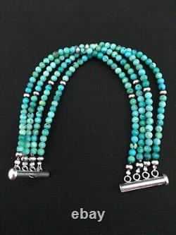 Bracelet en argent sterling Navajo amérindien à 4 brins avec turquoise bleue 1087