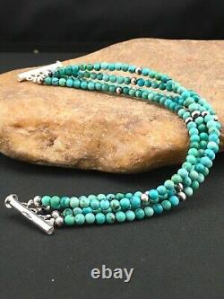 Bracelet en argent sterling Navajo amérindien à 4 brins avec turquoise bleue 1087